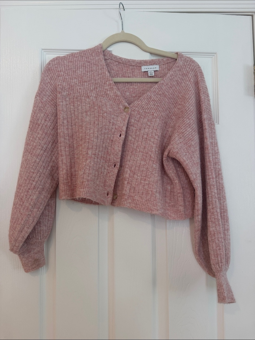Topshop Dusty Rose Ribbed Cropped V-Neck Cardigan